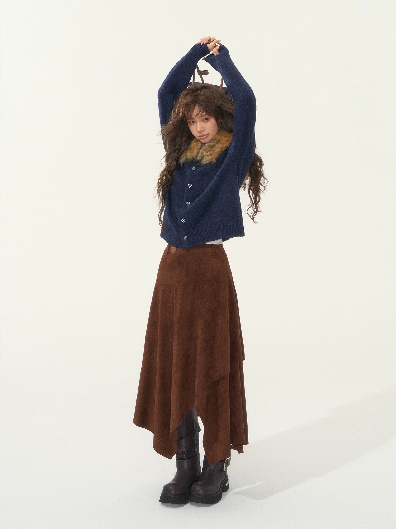 Detachable Fur Collar Fleece Hooded Cardigan