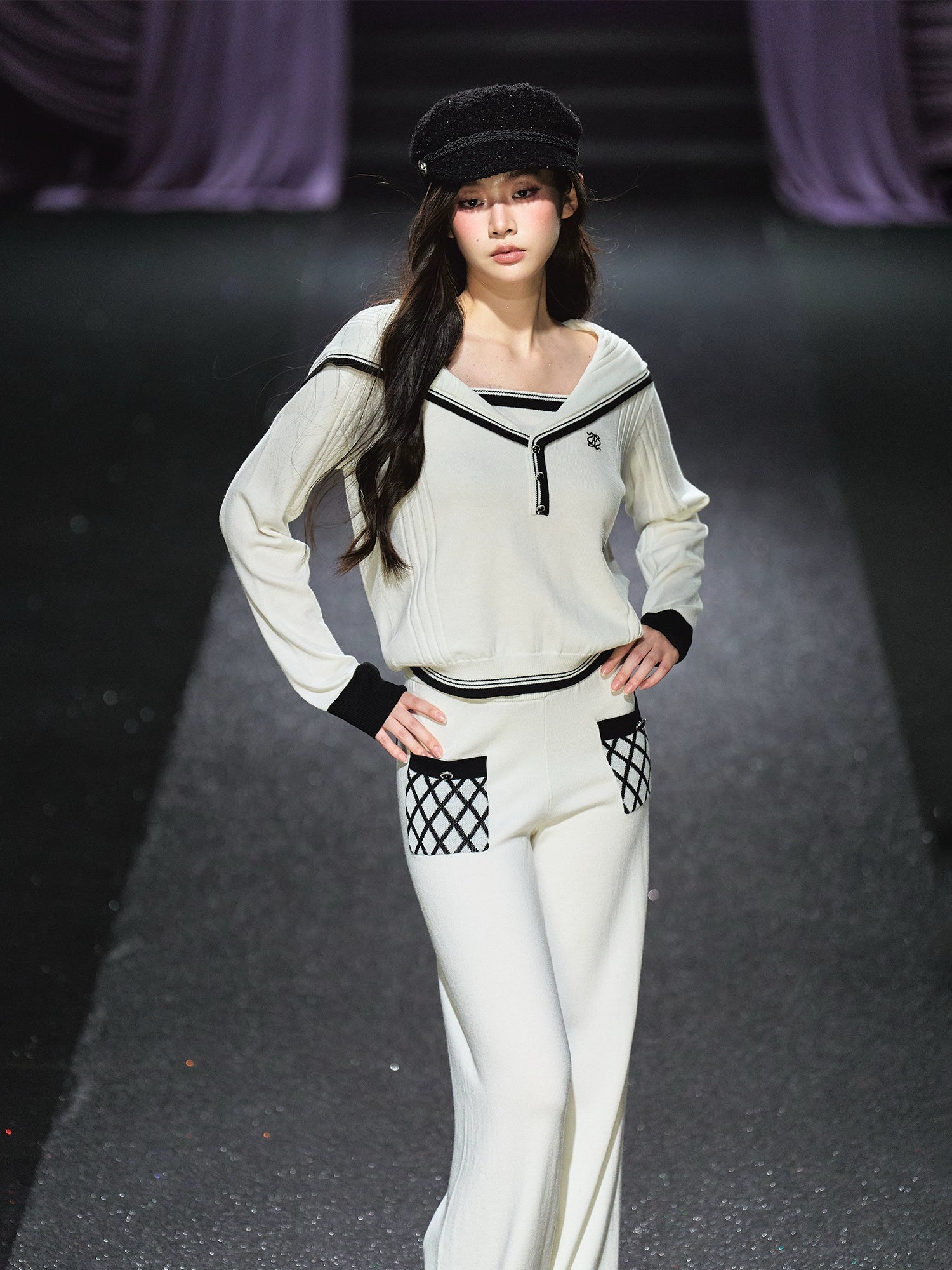 Sailor-Collar Knit Two-Piece Set