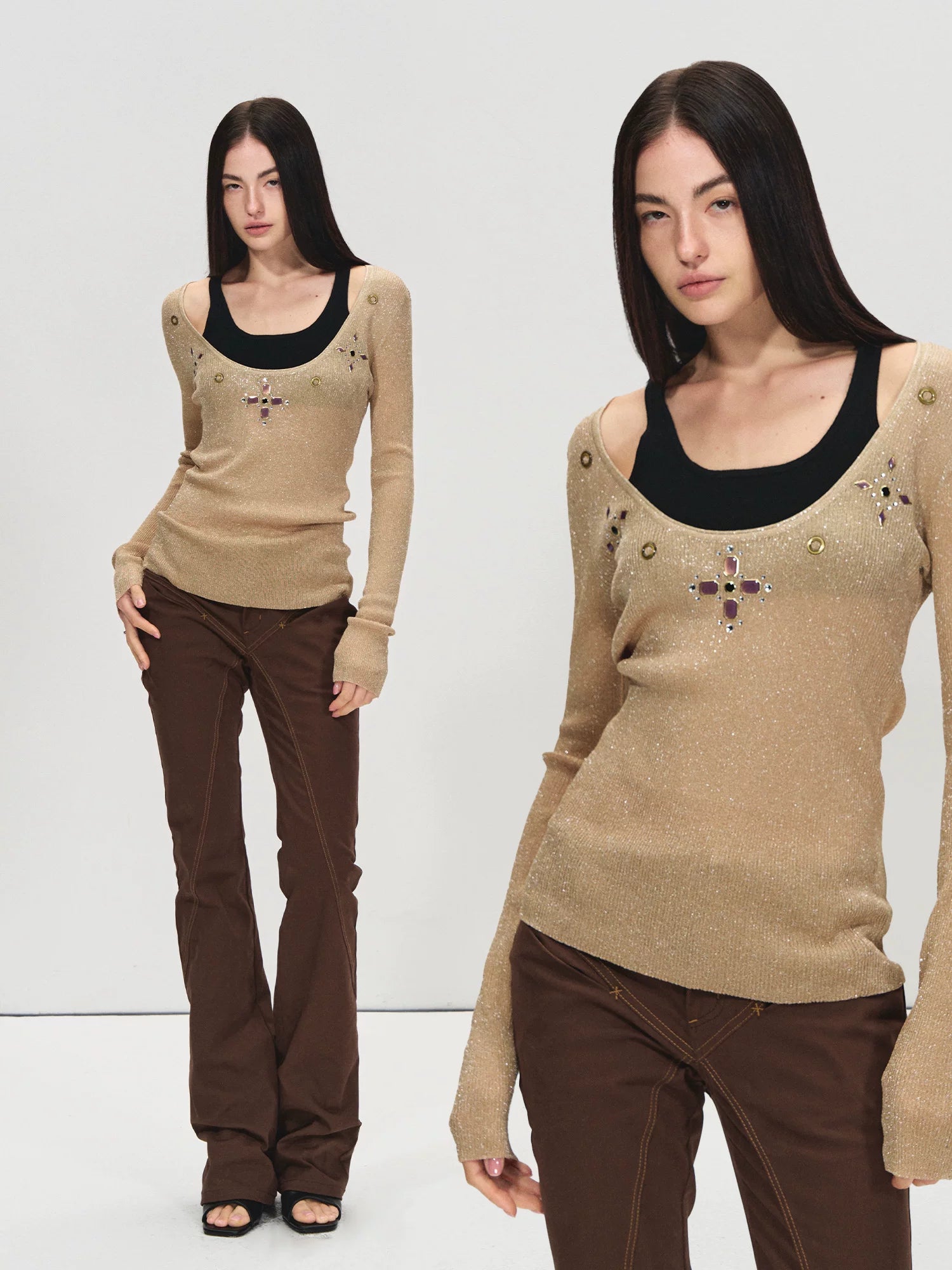 Layered Shimmer Wool Long Sleeve Top