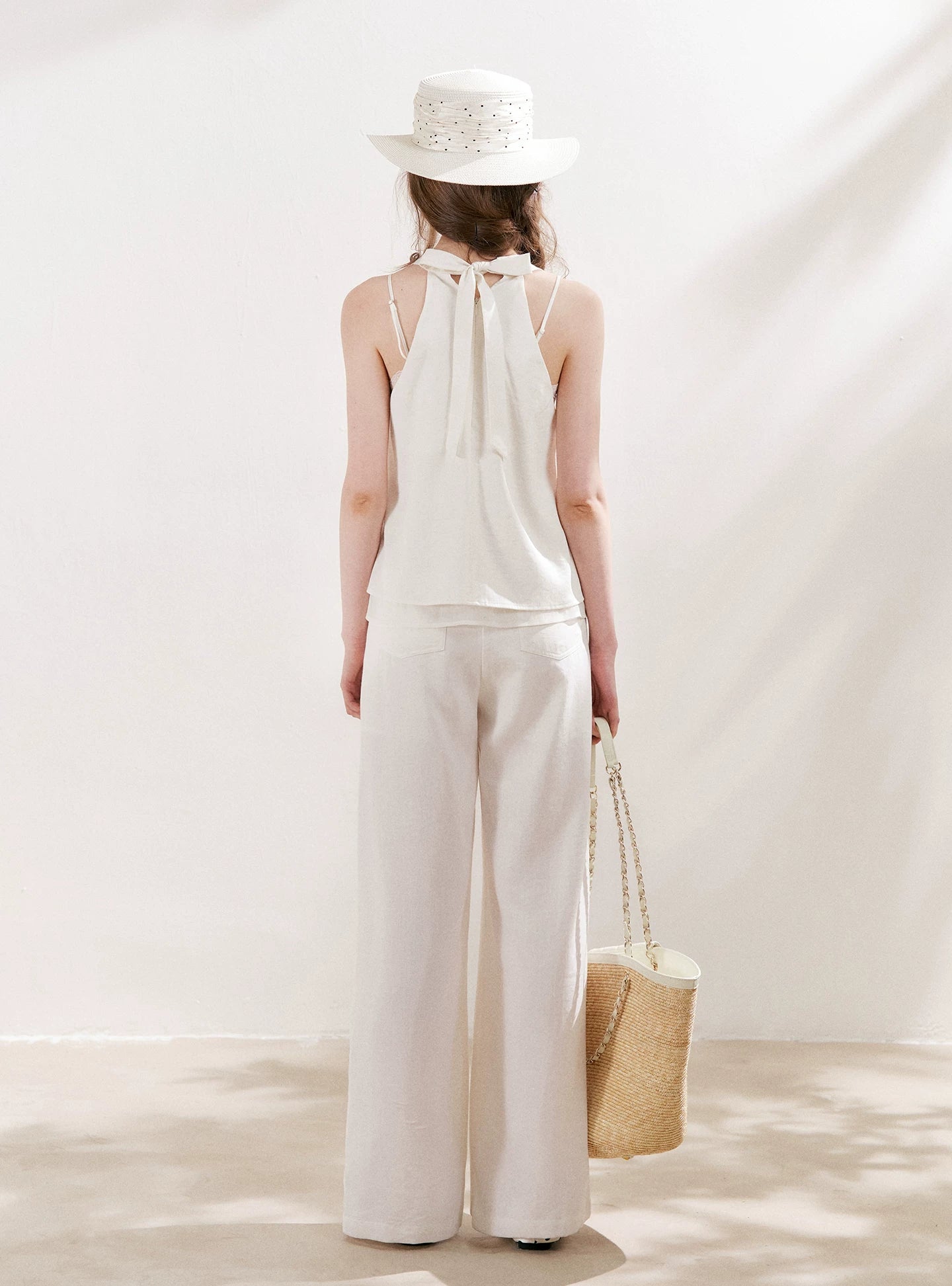 White Pleated Wide-Leg Pants