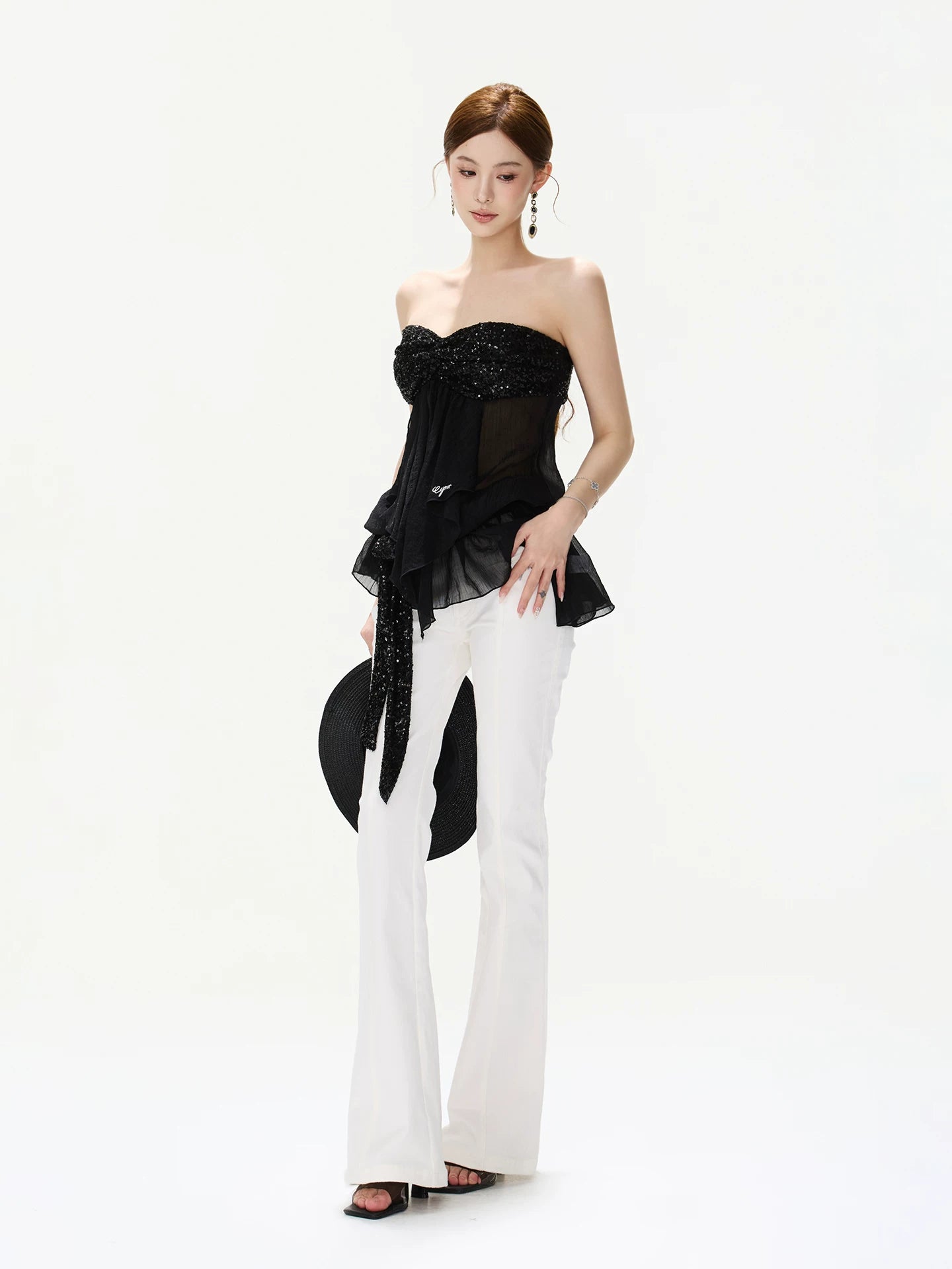 Sequin Ruched Mesh Top