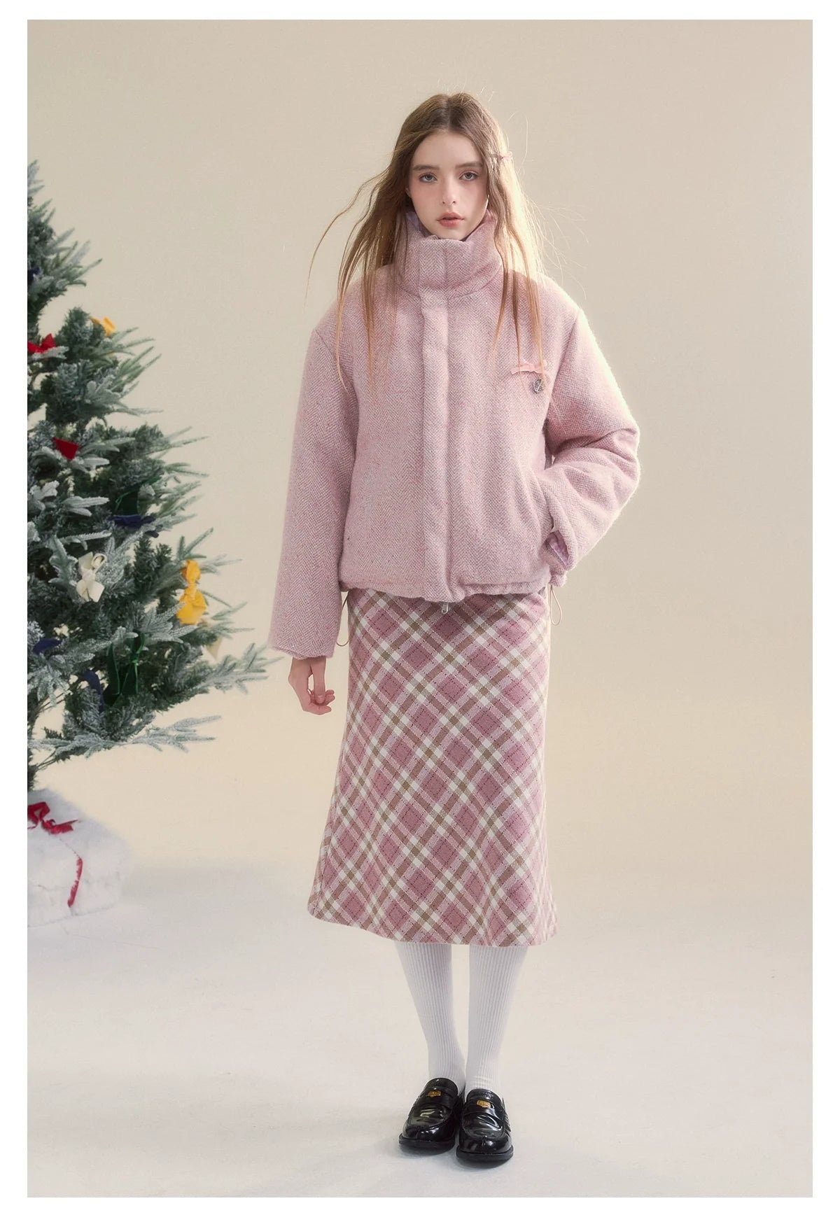 Pink Plaid Bodycon Skirt