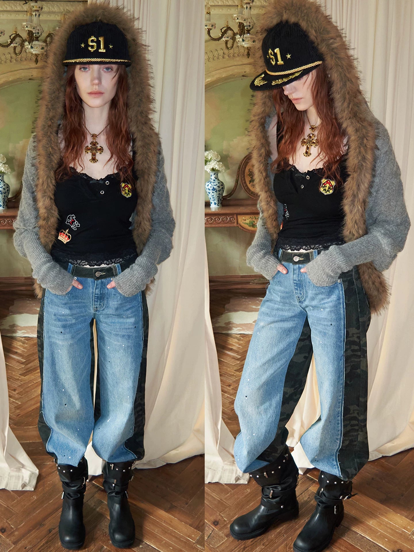 Mohair Collar Knit Shawl Cardigan