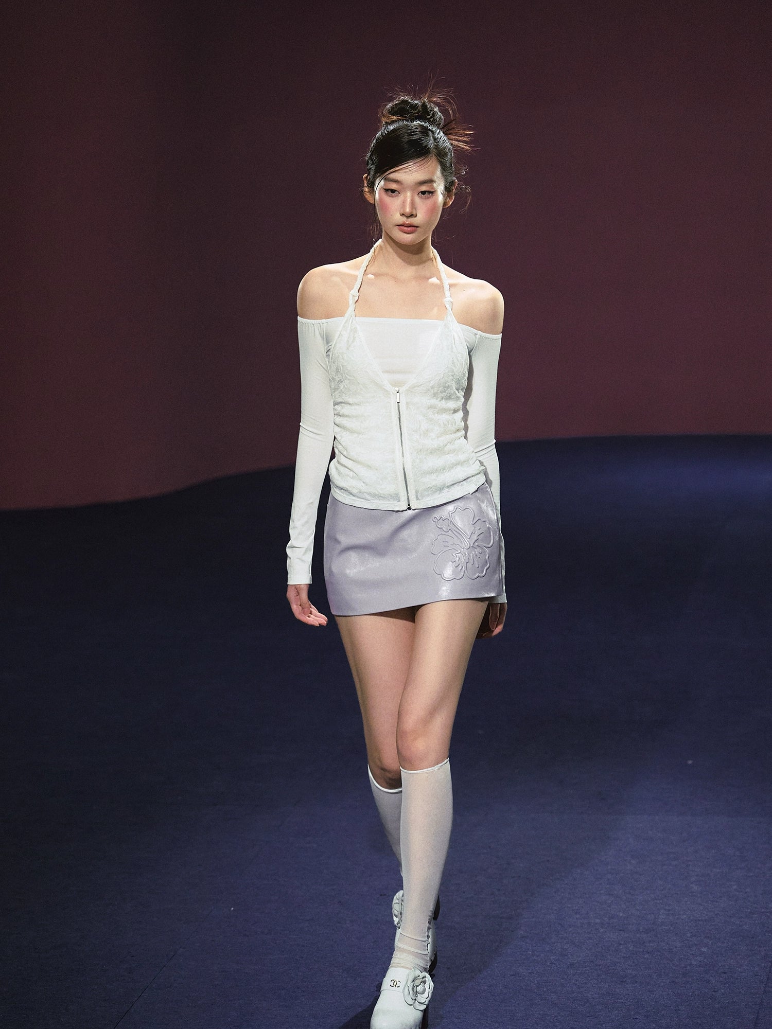 Two-Piece Off-Shoulder Halter Lace Blouse