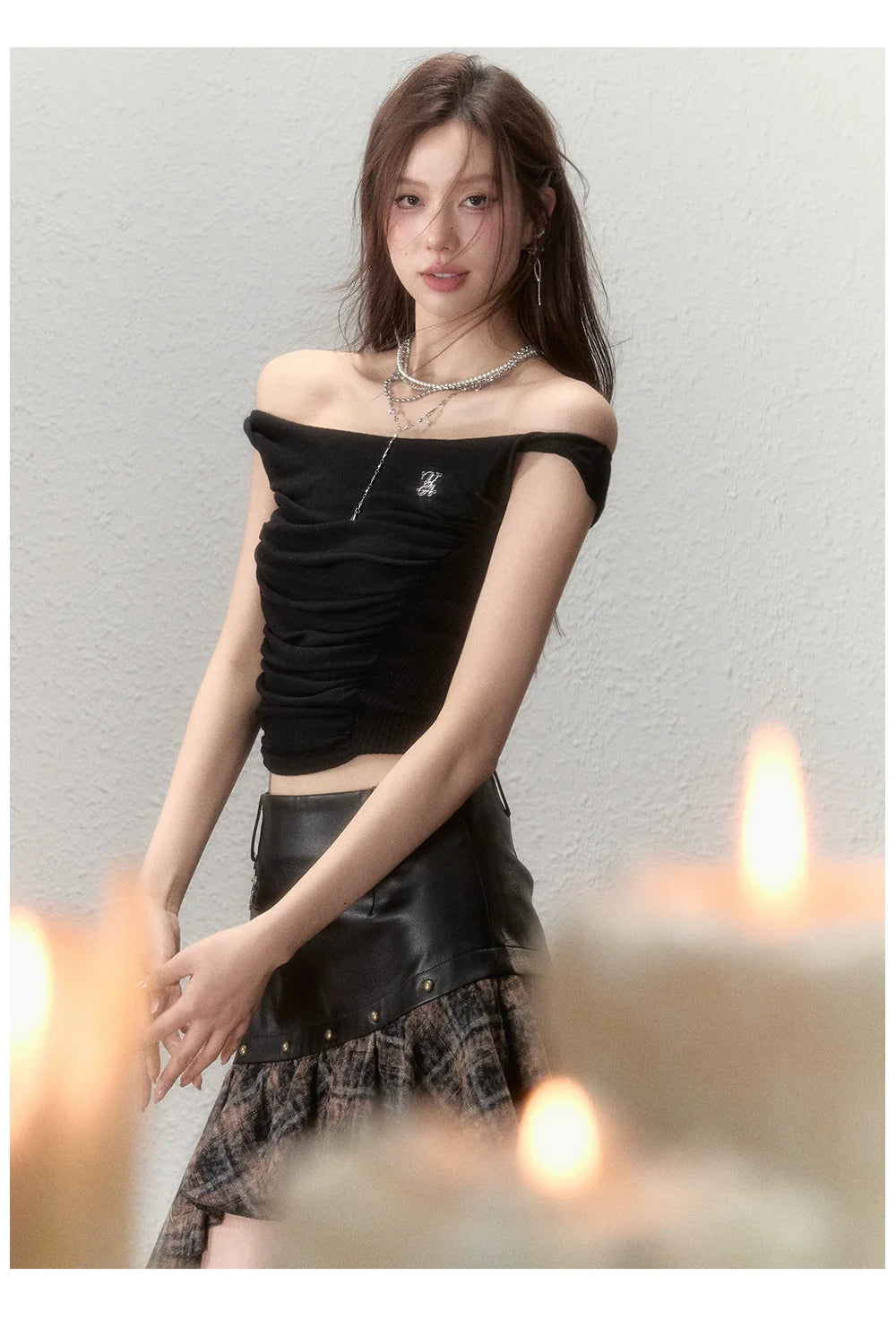 Waistline Ruched Off‑shoulder Knit Top