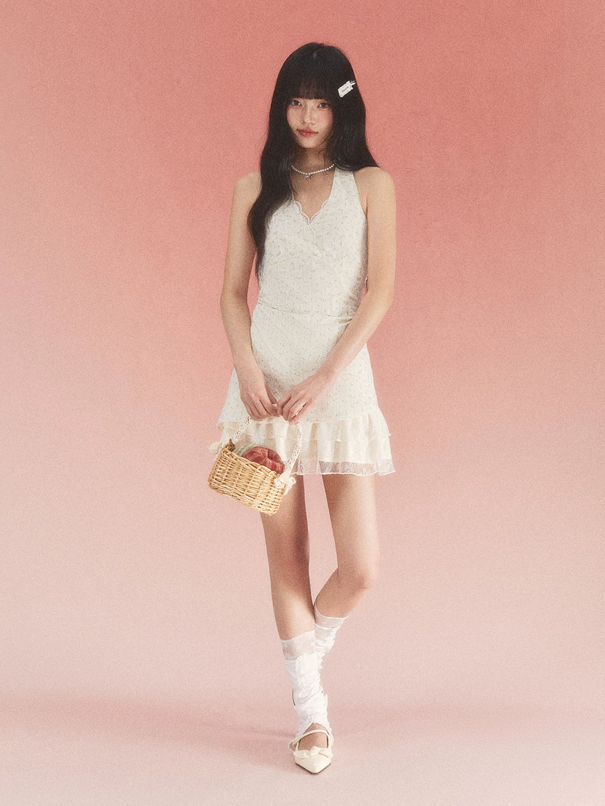Apricot Floral Halter Dress