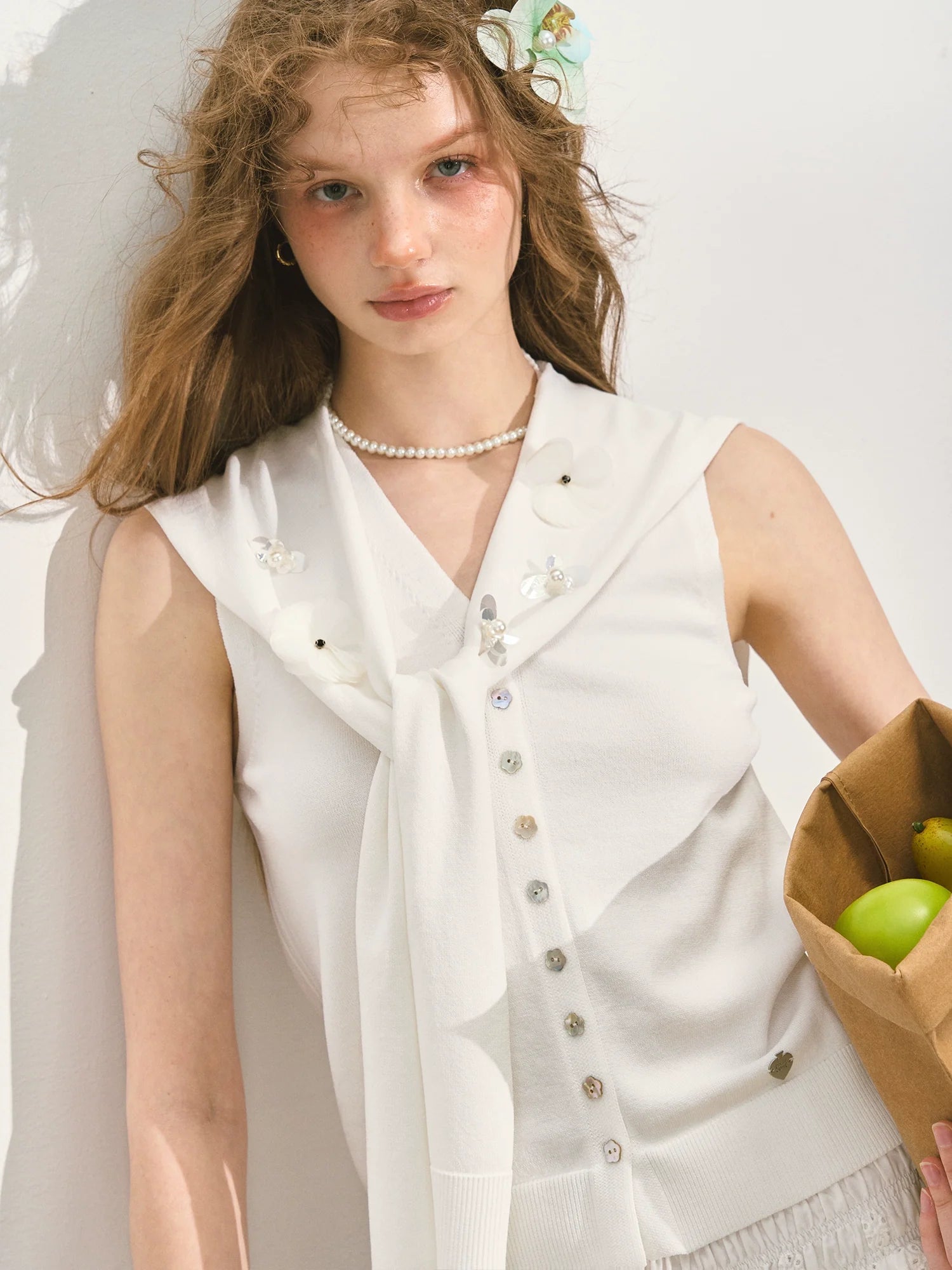 Navy Collar Two-piece Shawl Vest