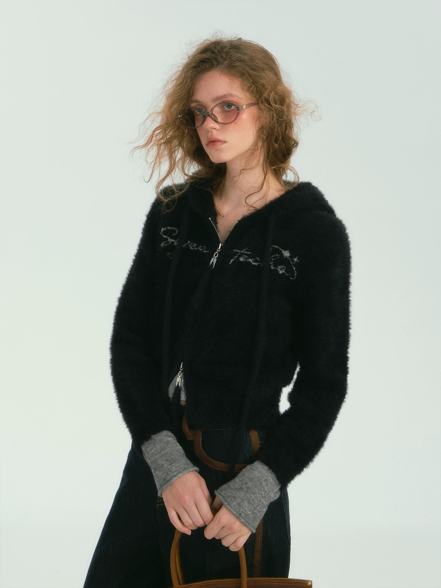 Colorblock Hooded Letter Knit Jacket