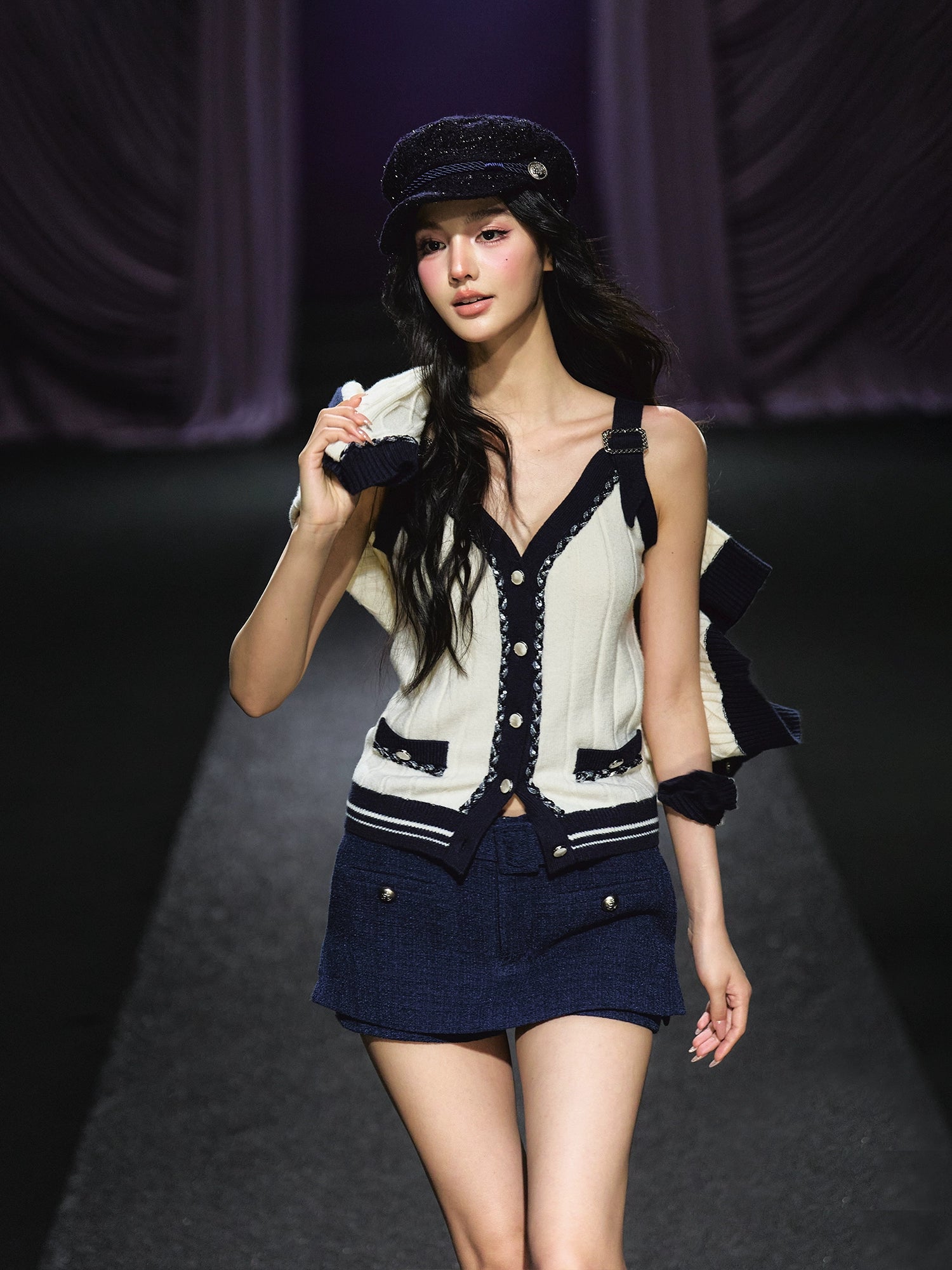 Contrast-Trim Knit Cardigan & Vest Set