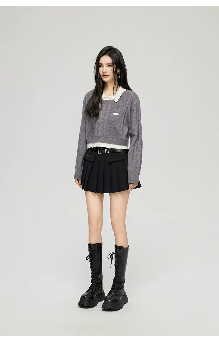 Yellow & Gray 2-in-1 Frayed-edge Sweater