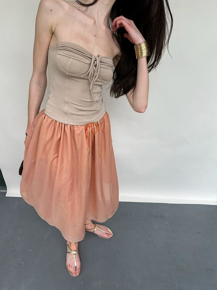 Orange Tencel Embroidered Beaded Skirt