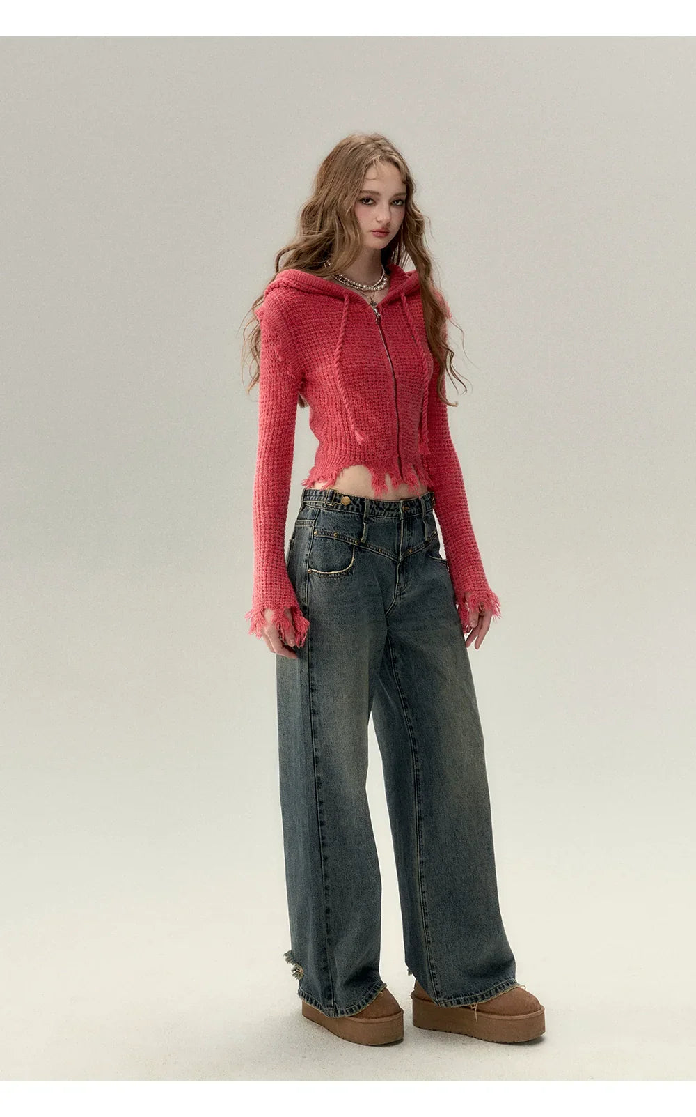 Fringe Waffle-Knit Cardigan