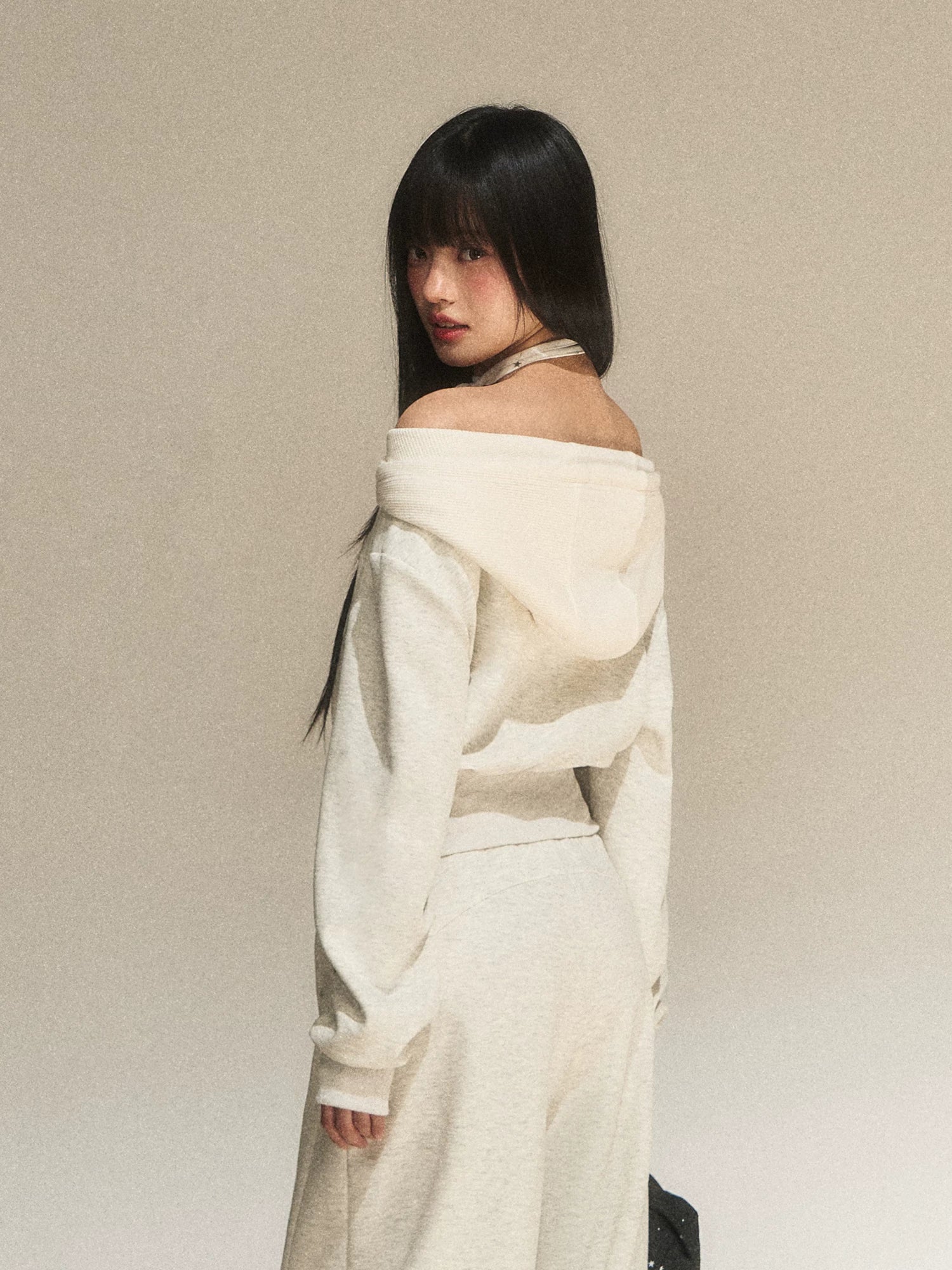 Gray Off-Shoulder Sweatshirt Set