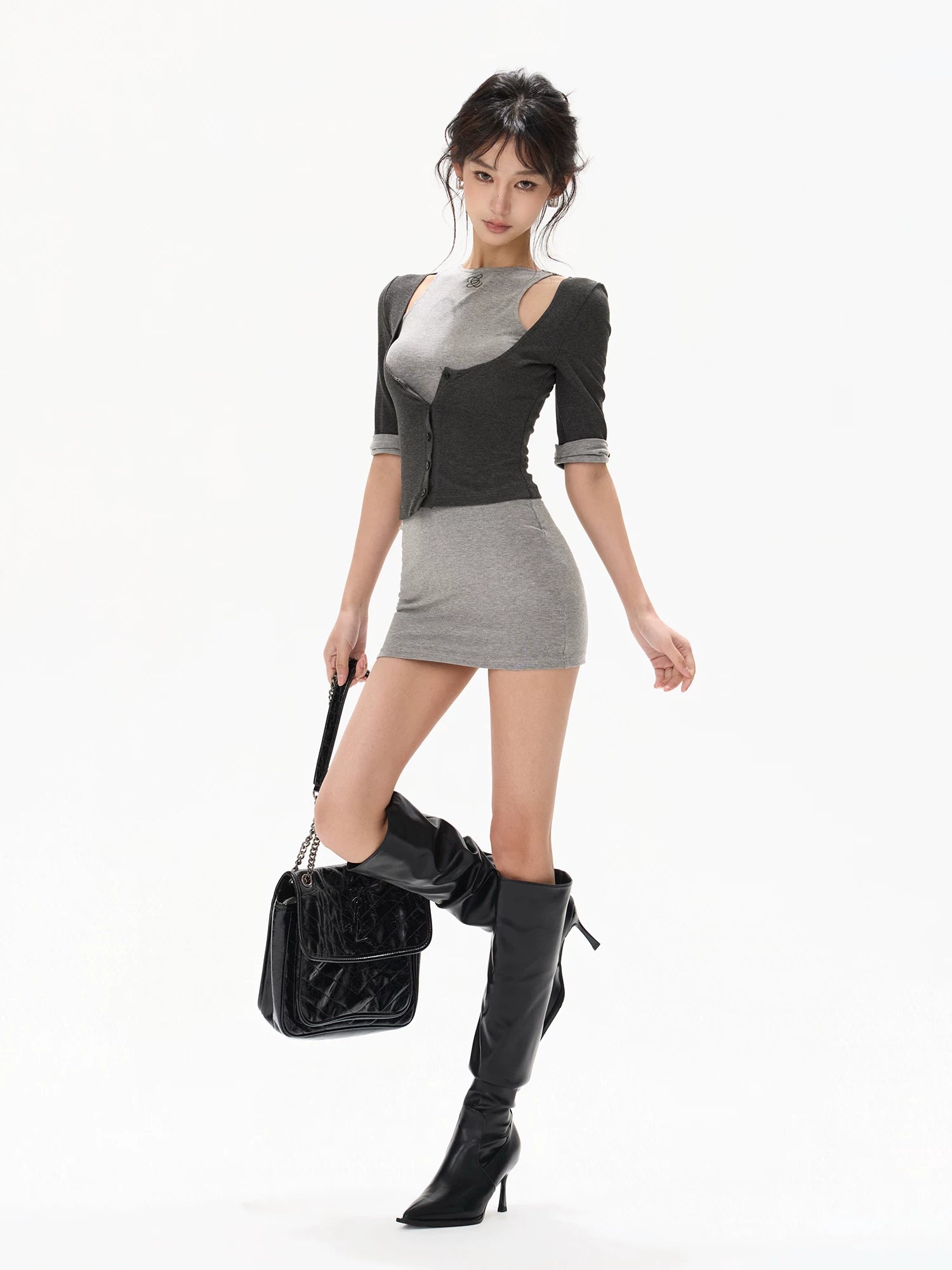 Gray Cutout Knit Dress