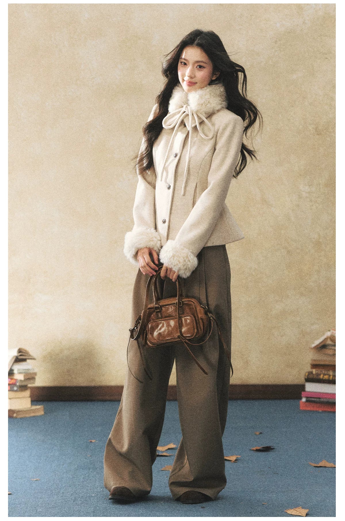 Khaki High Waisted Pleated Wide Leg Pants