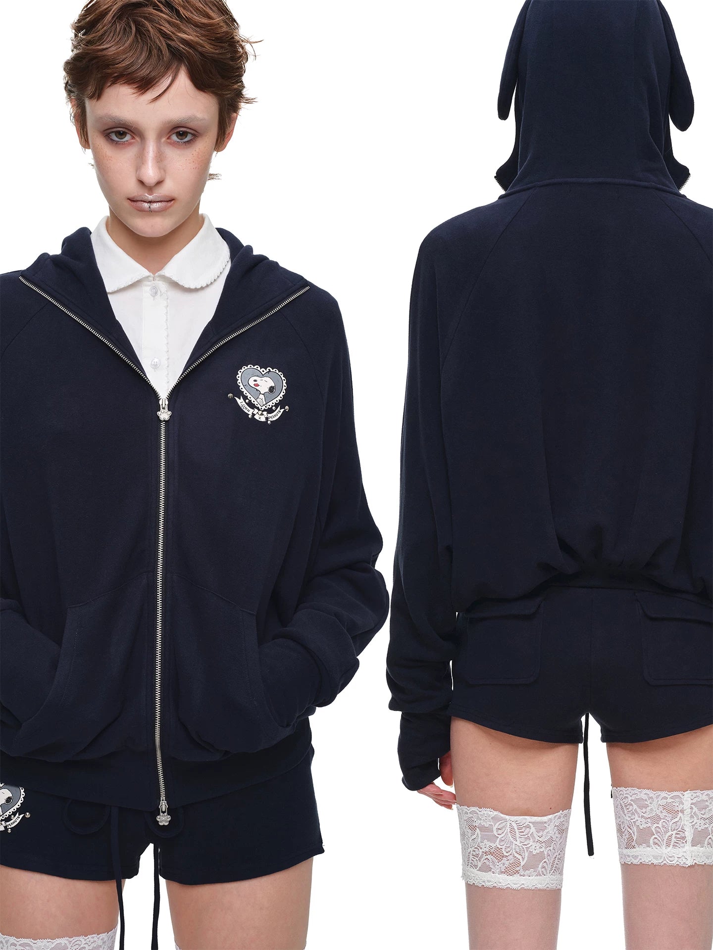 Dog-Ear Hoodie & Flared Pants Set