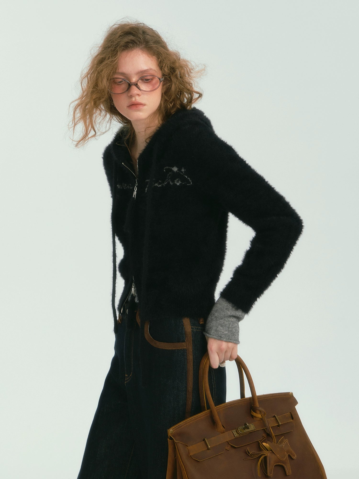 Colorblock Hooded Letter Knit Jacket