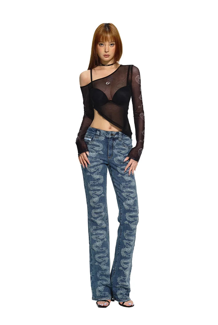 Blue Low-Waist Skinny Straight-Leg Jeans