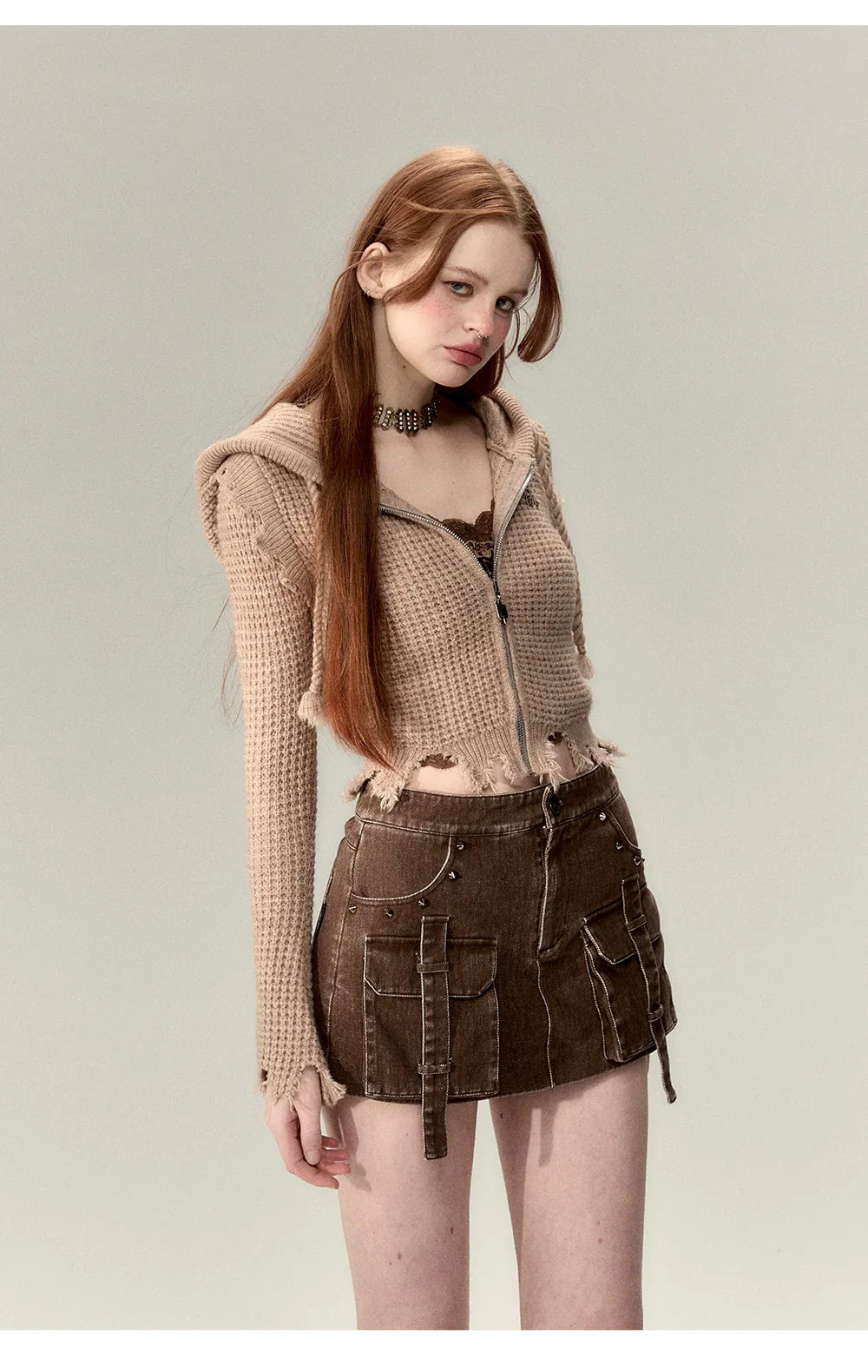 Fringe Waffle-Knit Cardigan