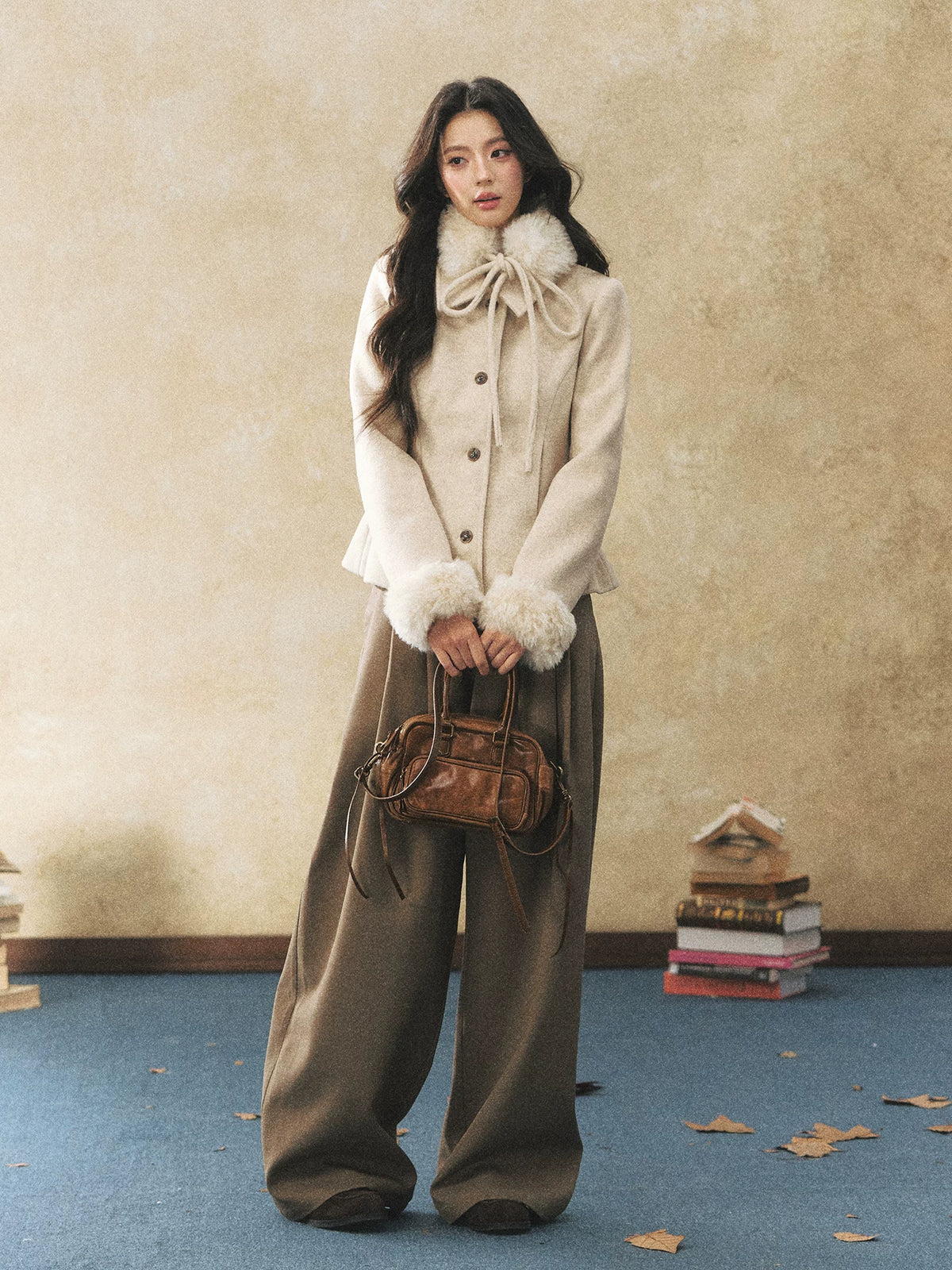 Khaki High Waisted Pleated Wide Leg Pants