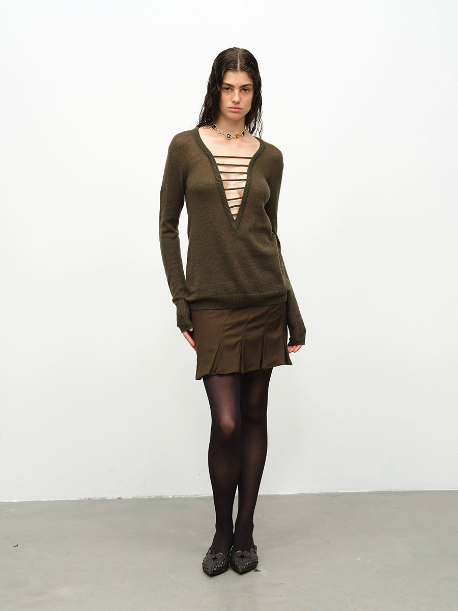 Two-Tone Twill Panel Mini Skirt