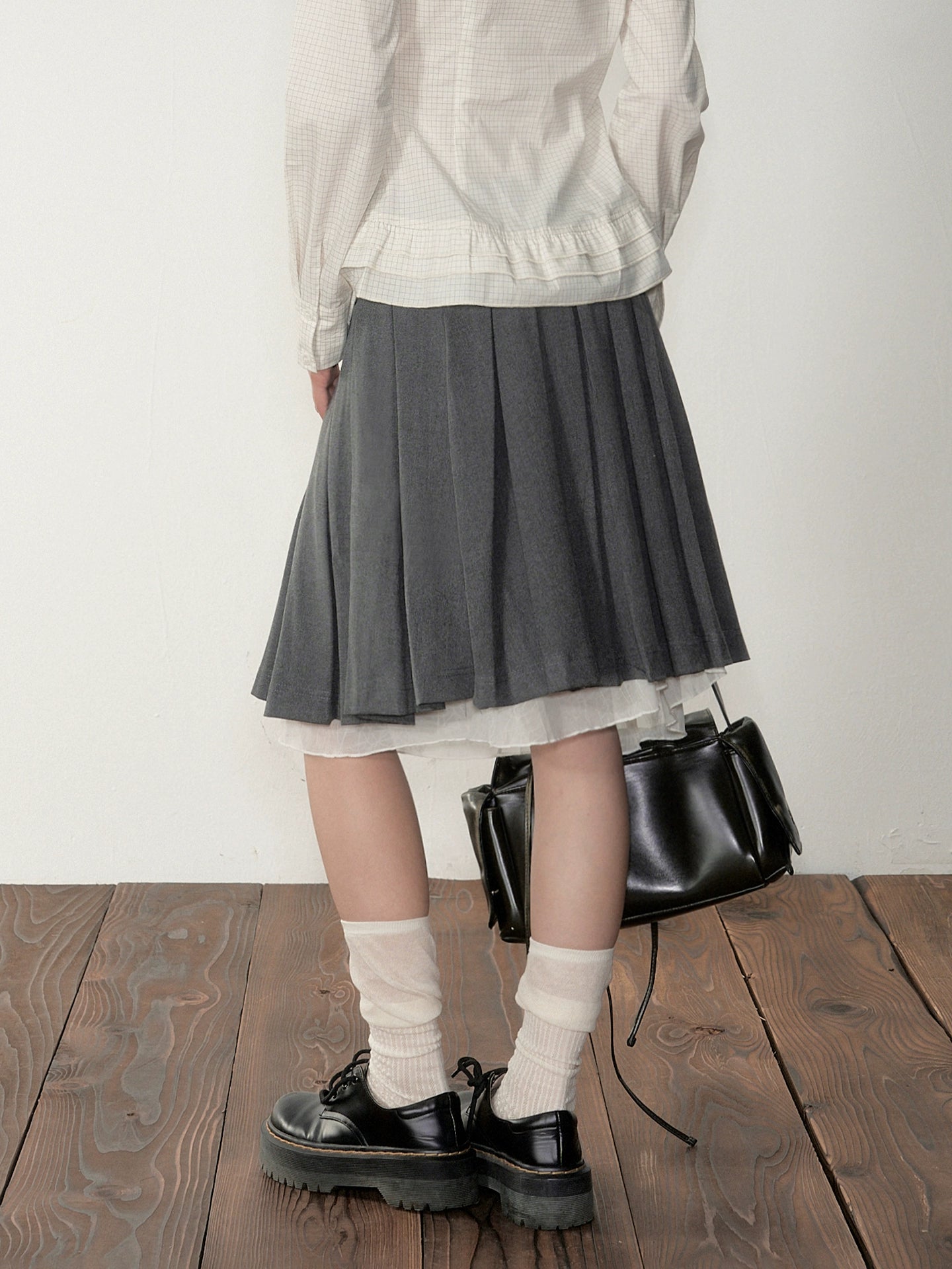 Gray Pleated Double-layer Pleated Skirt
