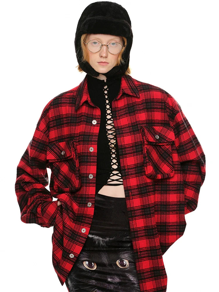 Plaid Brushed Loose Shirt