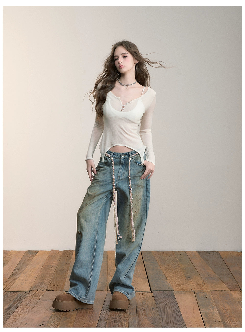 Sculpted Waist Wool Knit Blouse