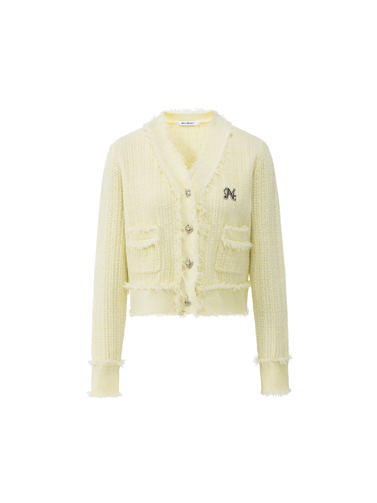 Milk Yellow & Gray V-Neck Knit Cardigan