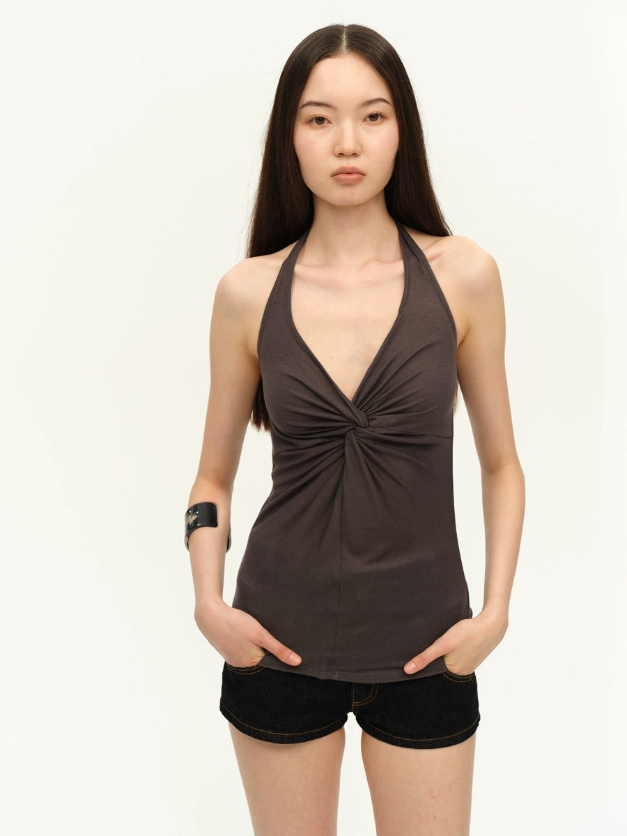 Twist-Front Halter Tank Top