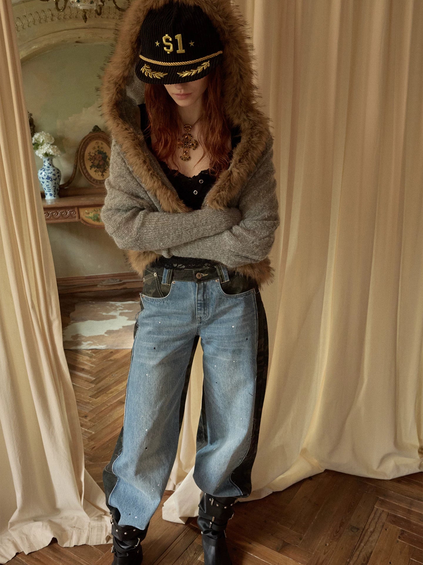 Mohair Collar Knit Shawl Cardigan