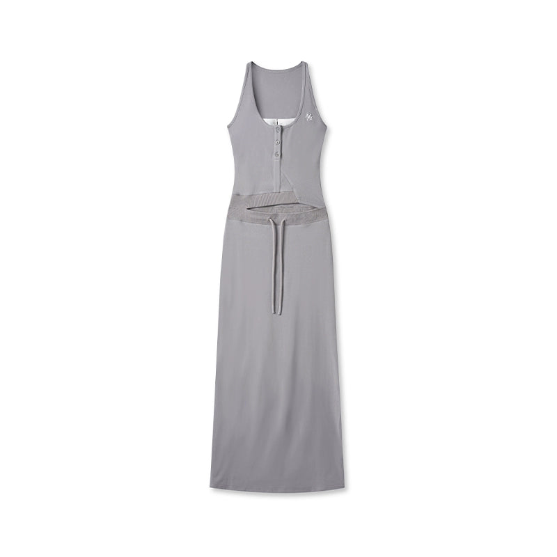 Contrast Color Fake Two-piece Waist Hollow Dress