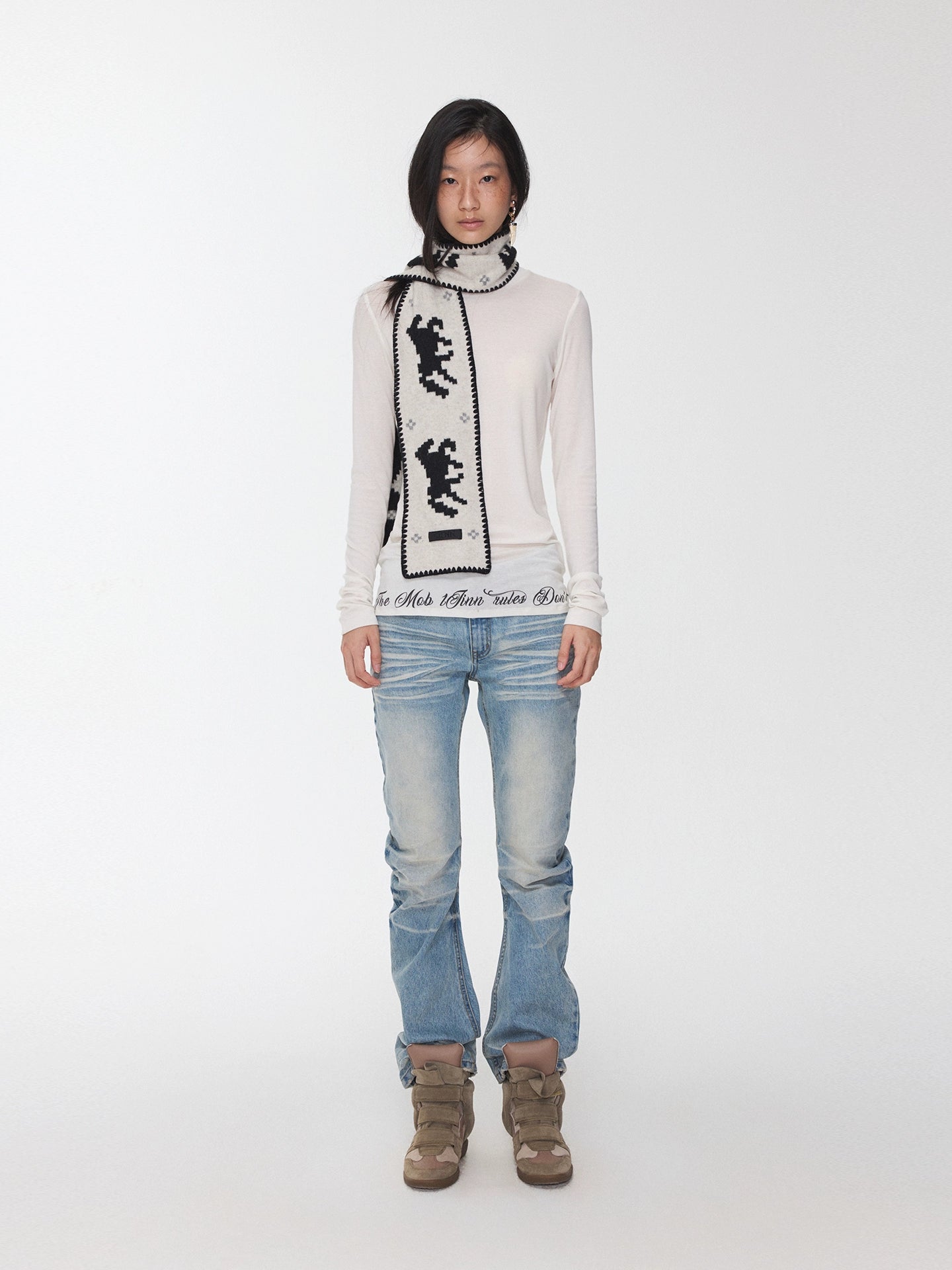Basic Letter Print Semi-Sheer Long Sleeve Tee