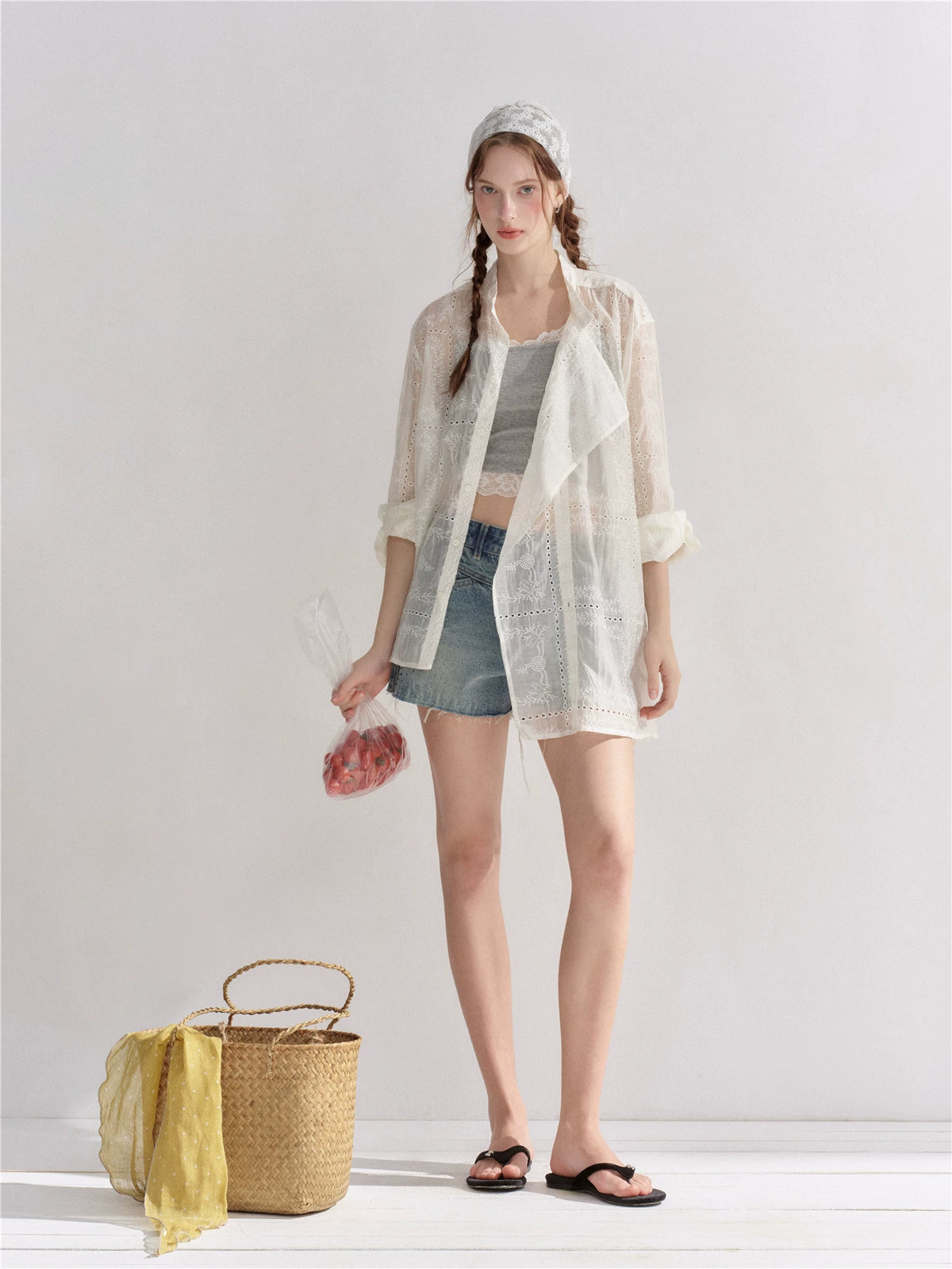 Embroidered Eyelet Cover-Up Shirt