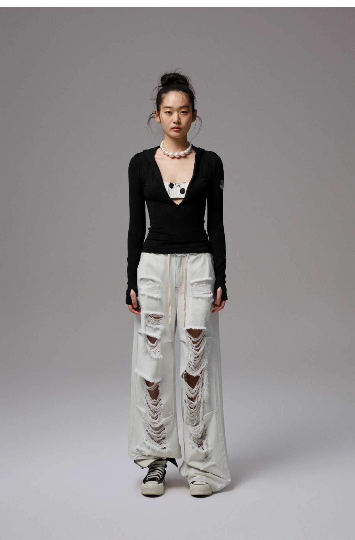 Hooded Zip Slim Long-Sleeve T-shirt