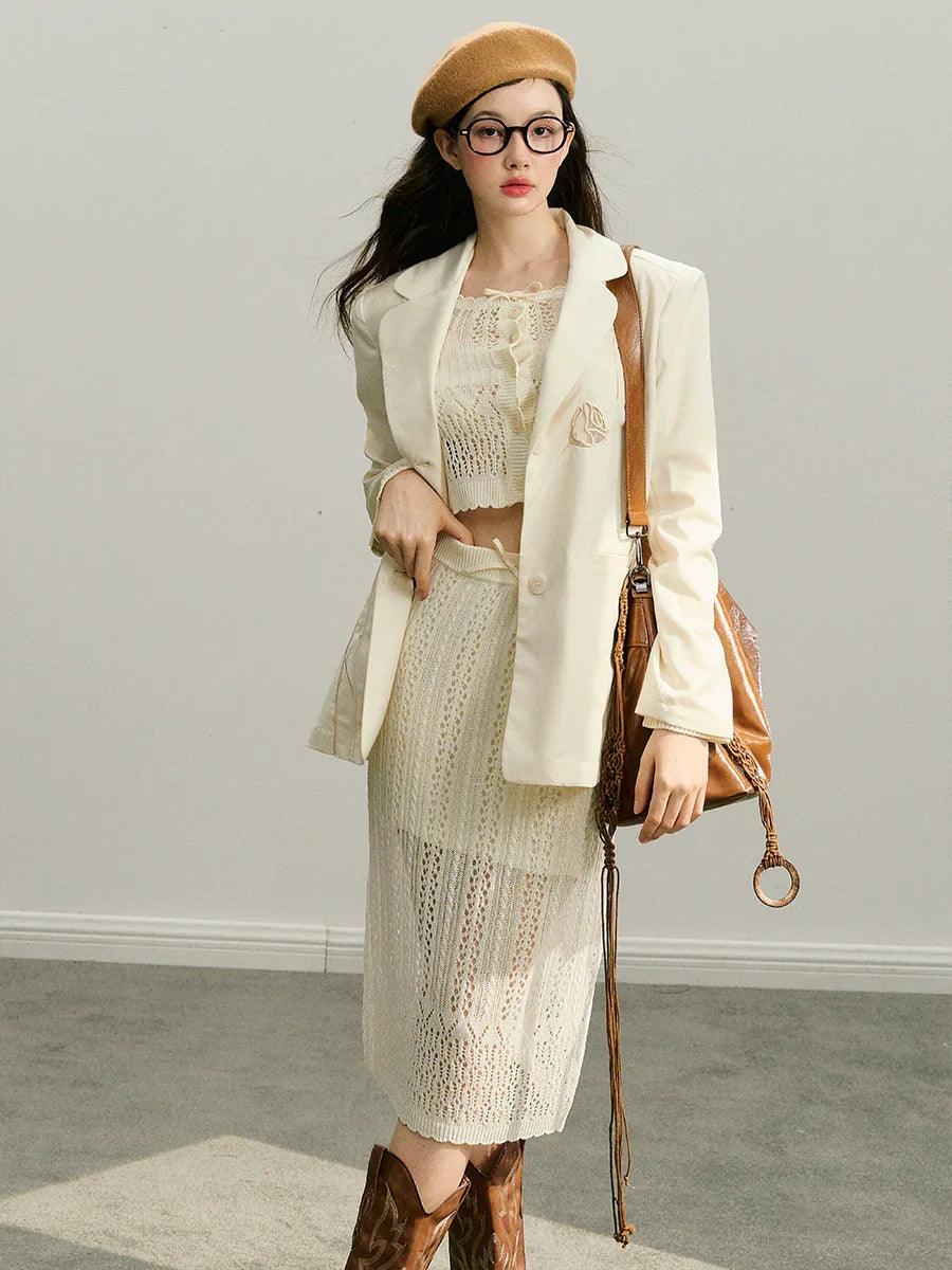 Black & White Embroidered Hollow Out Skirt