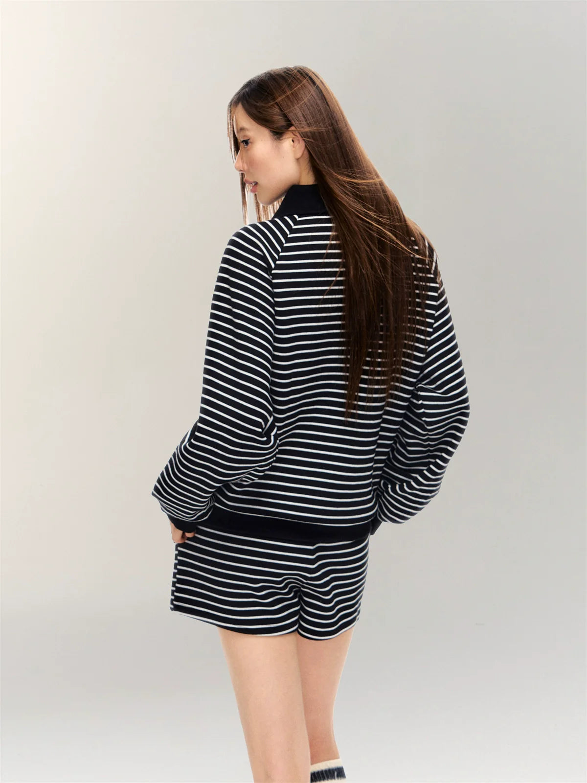 Striped Embroidered Sweatshirt & Shorts Set