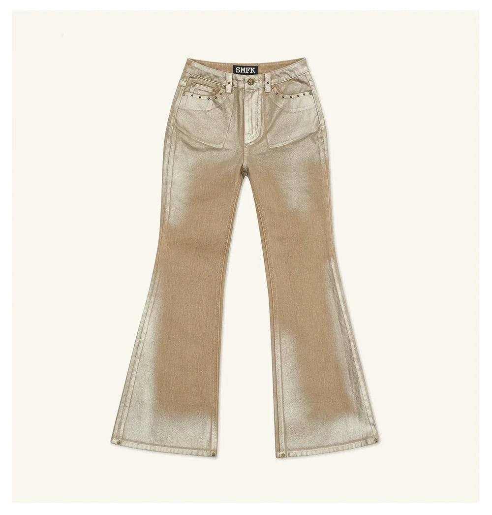 Ancient Myth Handcrafted Gold Wax Mid-rise Flared Jeans