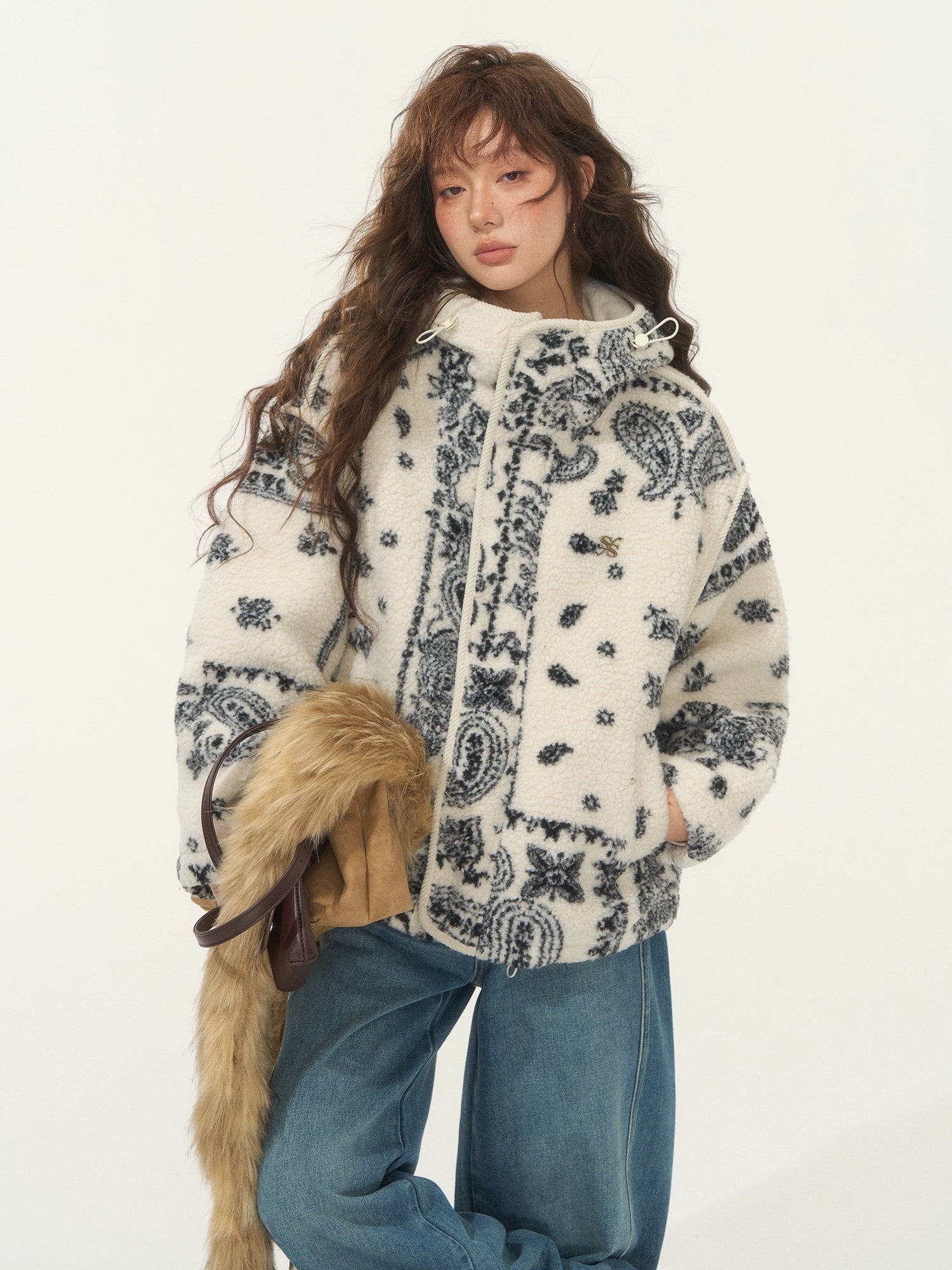 Jacquard Fleece Hooded Casual Jacket
