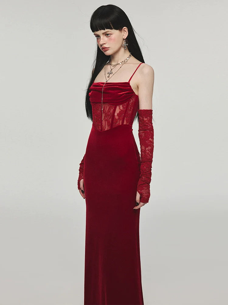 Mermaid Strap Long Velvet Bodycon Dress