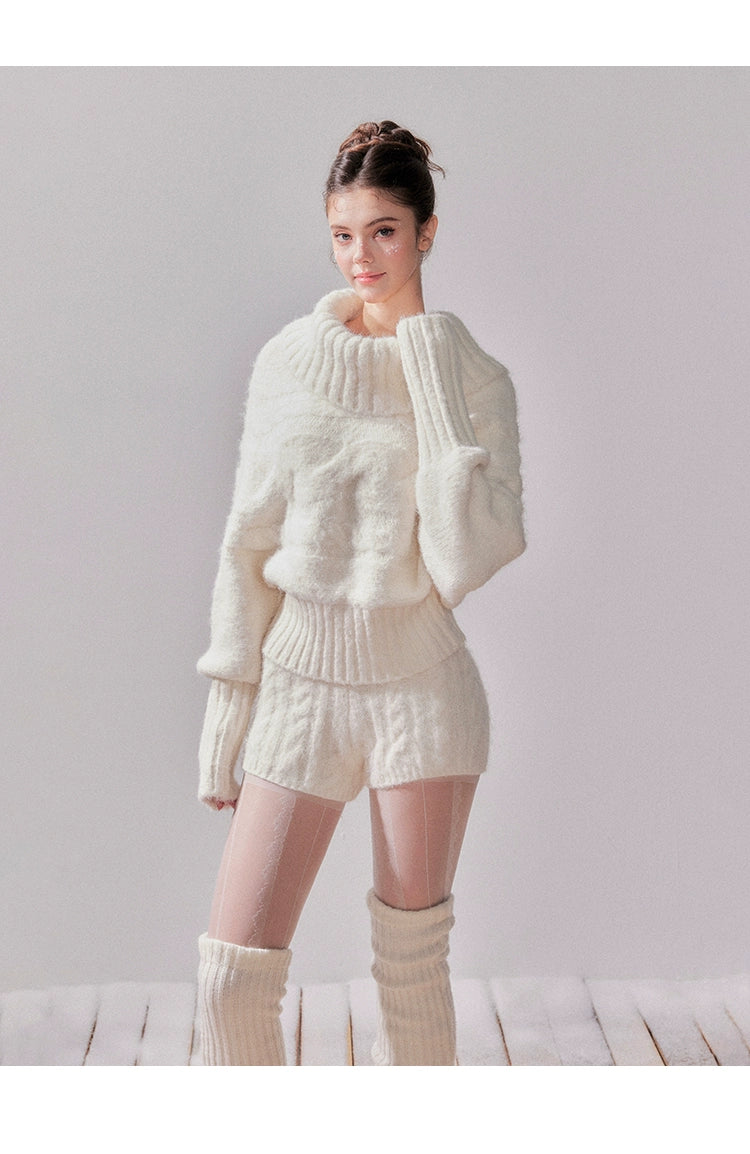 Oversized Turtleneck Off-Shoulder Sweater & Skirt Set