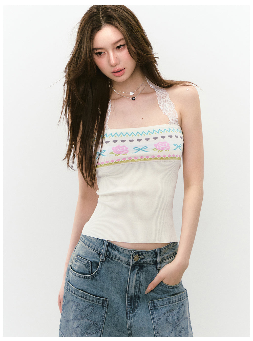 Floral Lace Off-Shoulder Bustier Vest