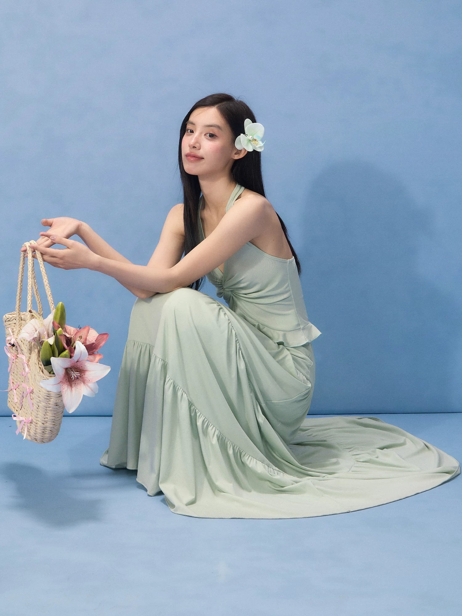 Green Tiered Maxi Skirt