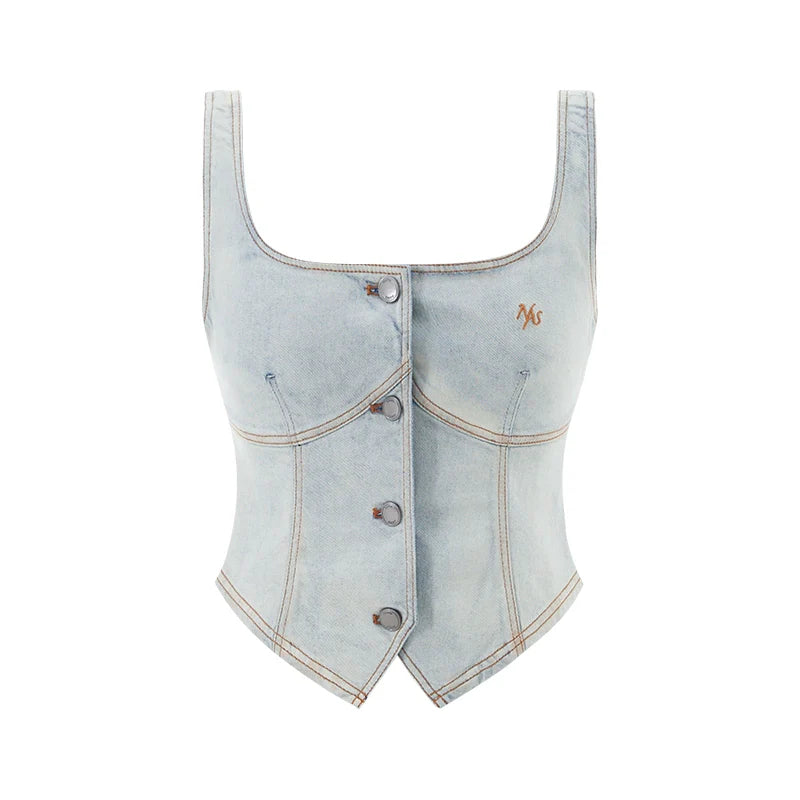 Washed Slightly Elastic Retro Vest