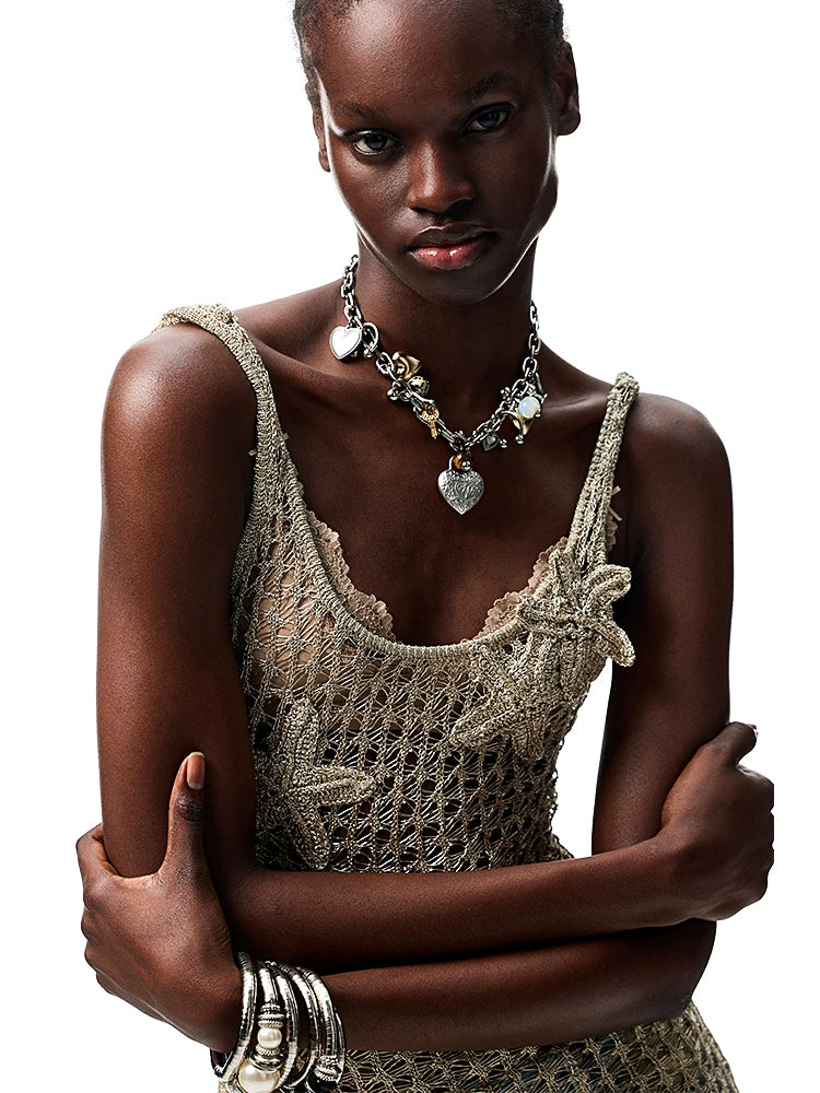 Handcrafted Starfish Knit Tie-Back Tank Top
