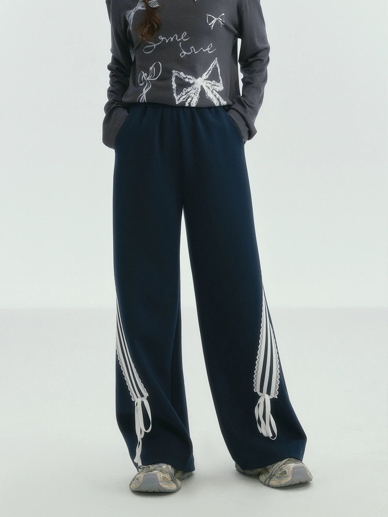 Lace Butterfly Knot Casual Long Pants