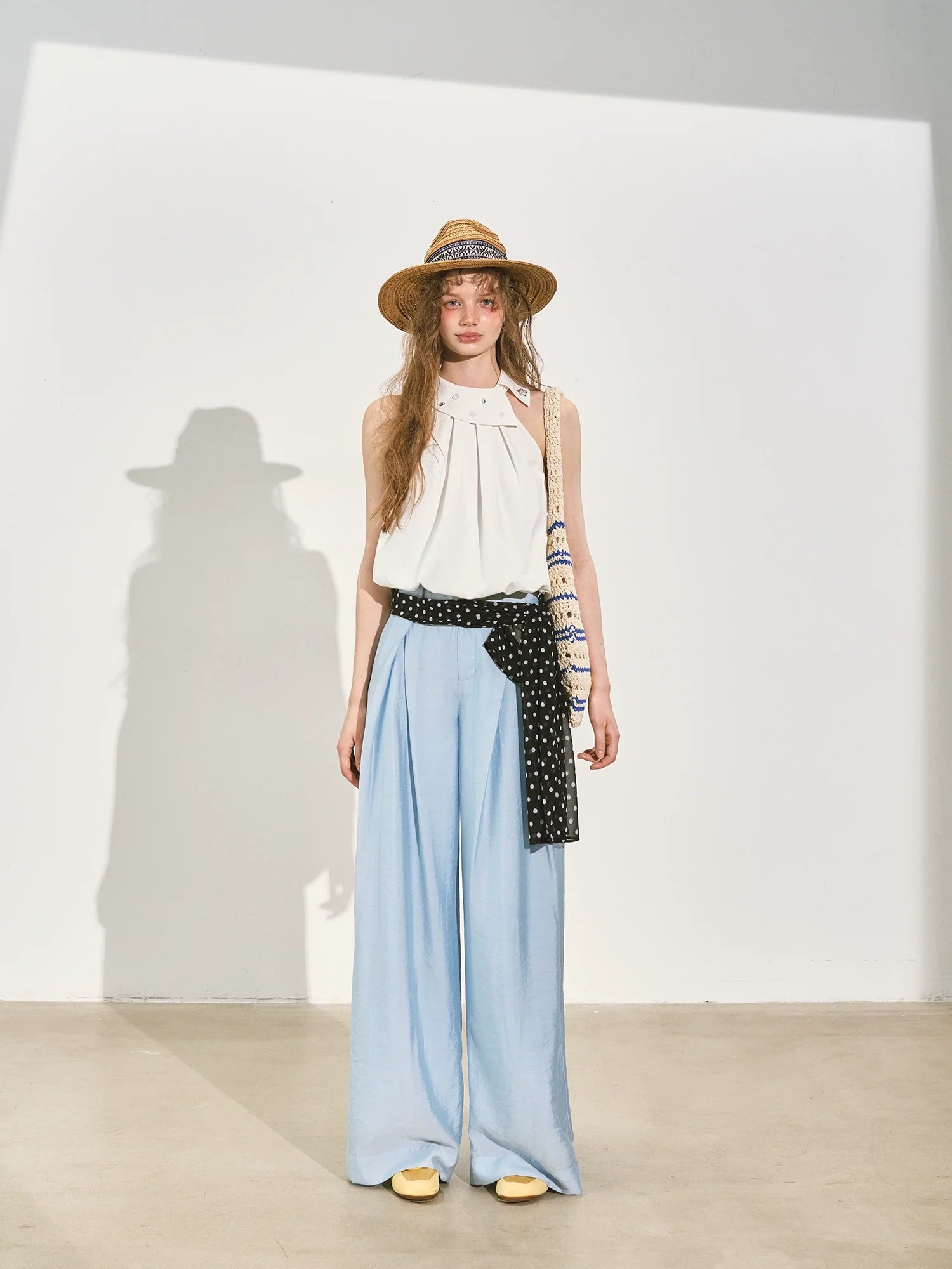 Halter Neck Off-Shoulder Crinkled Sleeveless Top