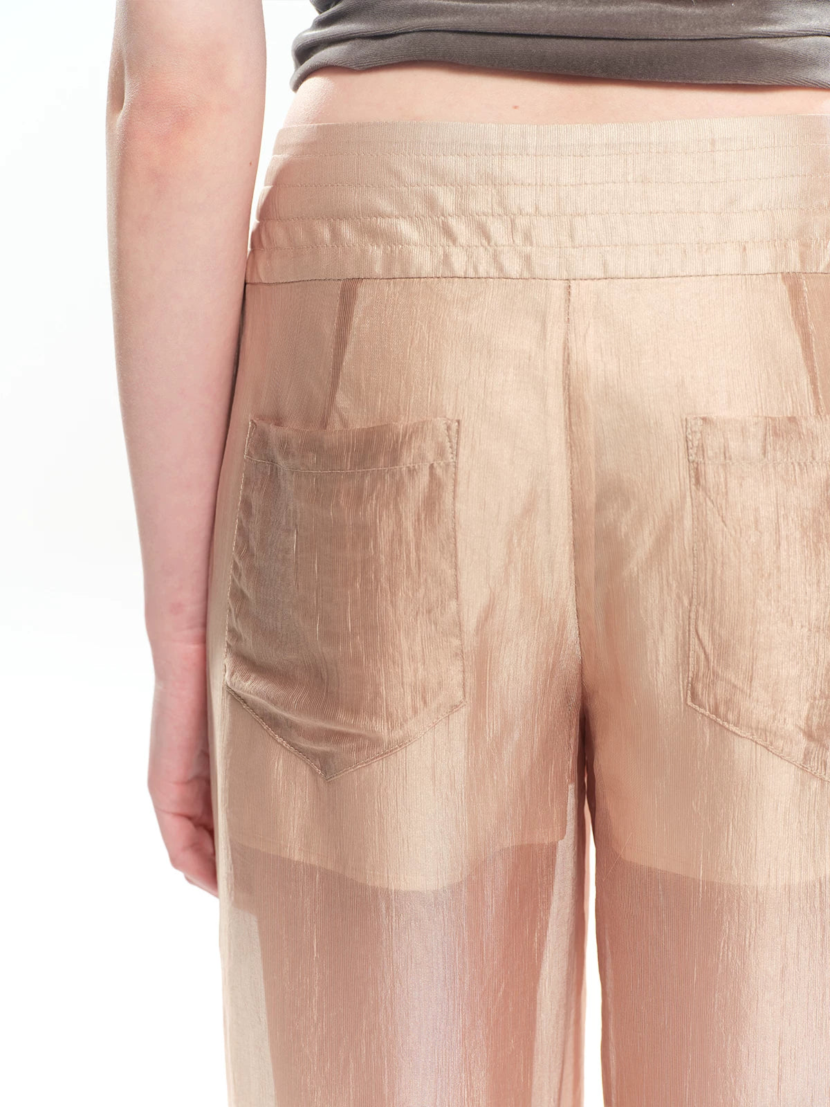 Champagne Acetate Sheer Straight Pants