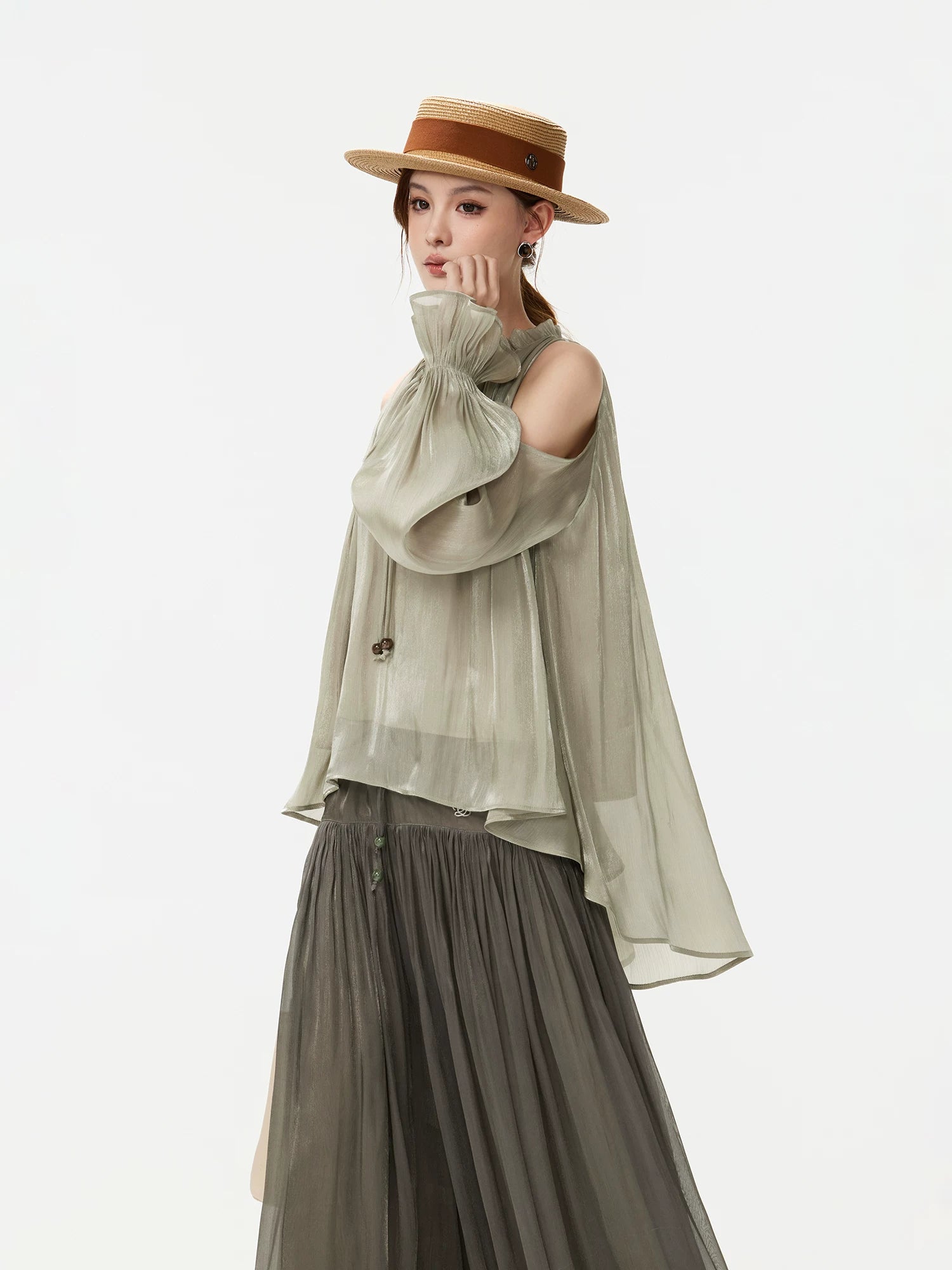 Off-Shoulder Chiffon Blouse