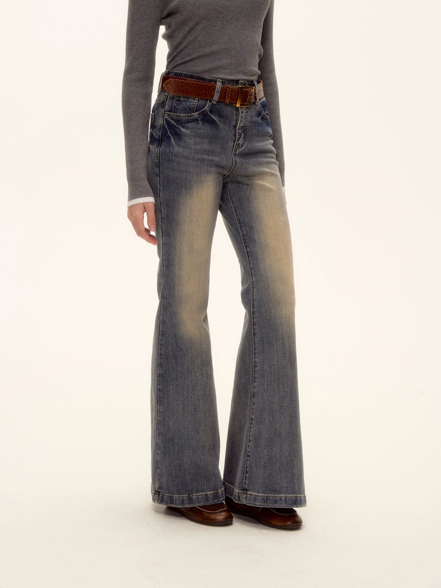 Slub Washed Micro-Flare Jeans